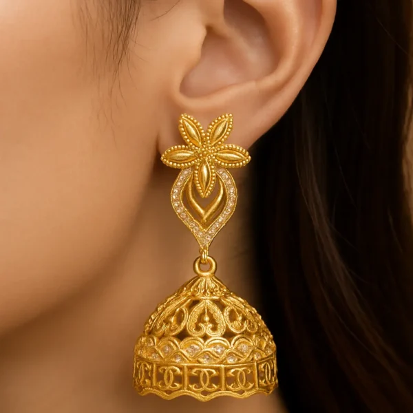Beautifully Handcrafted Gold Jhumka Earrings