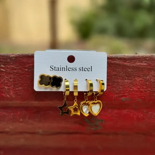 Stainless steel earring set with stars