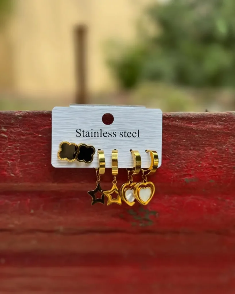 Stainless steel earring set with stars